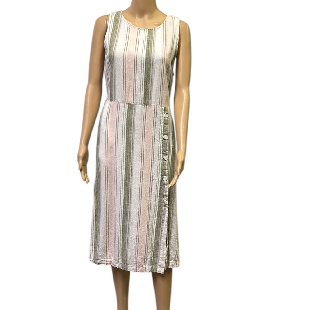 Linen Blend est 1946 Sleeveless Crossover Keyhole Back Slit Front Dress Womens L